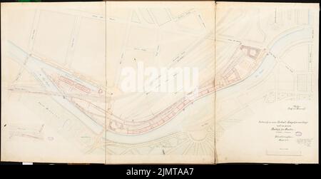 Plock Carl (né en 1851), entrepôts et Packhof pour Berlin. Concours Schinkel 1880 (1880): Plan du site 1: 1000. Tuche aquarelle sur la boîte, 94,8 x 184,2 cm (y compris les bords de numérisation) Plock Carl (geb. 1851): Lagerhäuser und Packhof, Berlin. Schinkelwettbewerb 1880 Banque D'Images