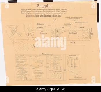 Zimmeimer Paul (1875-1943), localité Attilahöhe, Berlin-Tempelhof: Manteuffelstraße, Arnulfstraße, Totilastraße: Plan du site. Cassure légère sur le papier, 110,2 x 128,4 cm (bord de numérisation inclus). Musée de l'architecture de l'Université technique de Berlin Inv. BBWO 06,104. Zimmerreimer Paul (1875-1943): Siedlung Attilahöhe, Berlin-Tempelhof Banque D'Images