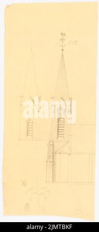 Baltzer Johannes (1862-1940), église (sans dat.) : Turmanicht supérieur, entièrement et partiellement. Crayon sur transparent, 44,1 x 19,8 cm (y compris les bords de balayage) Baltzer Johannes (1862-1940): Kirche Banque D'Images