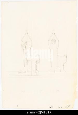 Baltzer Johannes (1862-1940), étals de l'église (sans dat.) : vue de la boucle latérale, coupe verticale. Crayon sur carton, 34,4 x 24,5 cm (y compris les bords de balayage) Baltzer Johannes (1862-1940): Kirchengestühl Banque D'Images