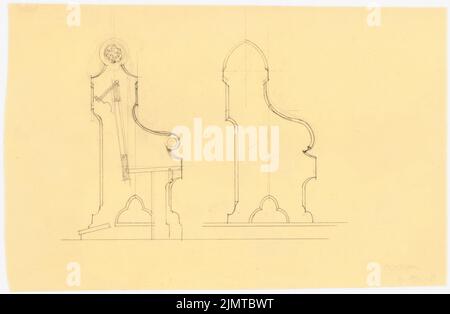 Baltzer Johannes (1862-1940), étals de l'église (sans dat.) : vue de la boucle latérale, coupe verticale. Crayon sur transparent, 18,3 x 28,1 cm (y compris les bords de balayage) Baltzer Johannes (1862-1940): Kirchengestühl Banque D'Images