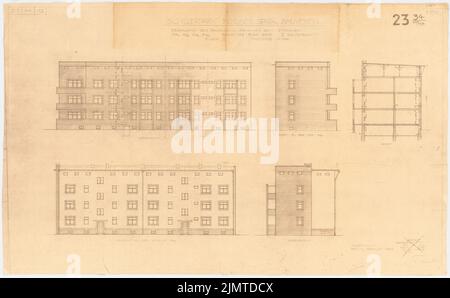 Taut Bruno (1880-1938), colonie Schillerpark à Berlin-Wedding (1926): Corker Straße 33-35, Bloc 5: Vue. Légère rupture sur le carton, 54 x 87,5 cm (y compris les bords de balayage) Taut Bruno (1880-1938): Siedlung Schillerpark, Berlin-Wedding Banque D'Images