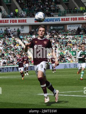 Easter Road Stadium Edinburgh.Scotland.UK.7th août 22 Hibs v Hearts Cinch Premiership Match Hearts Lawrence Shankland crédit: eric mccowat/Alay Live News Banque D'Images