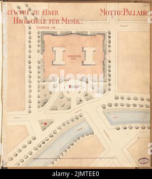 Boethke Julius (1864-1907), Université de musique. Concours Schinkel 1890 (1890): Plan du site 1: 500. Tuche aquarelle sur la boîte, 63 x 56,6 cm (y compris les bords de balayage) Boethke Julius (1864-1907): Hochschule für Musik, Berlin. Schinkelwettbewerb 1890 Banque D'Images