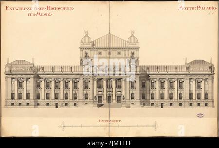 Boethke Julius (1864-1907), Université de musique. Concours Schinkel 1890 (1890): Vue principale 1: 100. Tuche aquarelle sur la boîte, 74,6 x 117,6 cm (y compris les bords de balayage) Boethke Julius (1864-1907): Hochschule für Musik, Berlin. Schinkelwettbewerb 1890 Banque D'Images