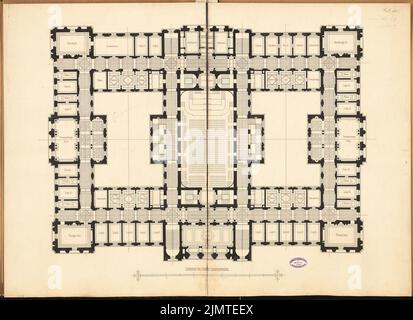 Boethke Julius (1864-1907), Université de musique. Concours Schinkel 1890 (1890): Plan d'étage au rez-de-chaussée supérieur. Tuche aquarelle sur la boîte, 71,7 x 98,7 cm (y compris les bords de balayage) Boethke Julius (1864-1907): Hochschule für Musik, Berlin. Schinkelwettbewerb 1890 Banque D'Images