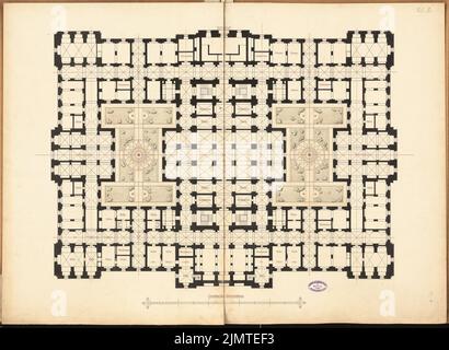 Boethke Julius (1864-1907), Université de musique. Concours Schinkel 1890 (1890): Plan de sol sous-sol. Tuche aquarelle sur la boîte, 72 x 98,4 cm (y compris les bords de balayage) Boethke Julius (1864-1907): Hochschule für Musik, Berlin. Schinkelwettbewerb 1890 Banque D'Images