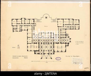 Hausmann Hans, sujet provincial. Concours Schinkel 1897 (1897): Plan d'étage rez-de-chaussée 1: 200. Tusche aquarelle sur papier, 50,8 x 65 cm (y compris les bords) Hausmann Hans : Provincial-Ständehaus. Schinkelwettbewerb 1897 Banque D'Images