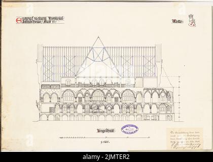 Hausmann Hans, sujet provincial. Concours Schinkel 1897 (1897): Section longitudinale 1: 200. Encre, aquarelle couleur encre sur la boîte, 35,4 x 49,6 cm (y compris les bords de numérisation) Hausmann Hans : Provincial-Ständehaus. Schinkelwettbewerb 1897 Banque D'Images