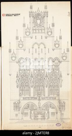 Hausmann Hans, sujet provincial. Concours Schinkel 1897 (1897): Façade de O: Mittelrisalit. Voir 1:50. Encre sur carton, 99,5 x 54,9 cm (y compris les bords) Hausmann Hans : Provinzial-Ständehaus. Schinkelwettbewerb 1897 Banque D'Images