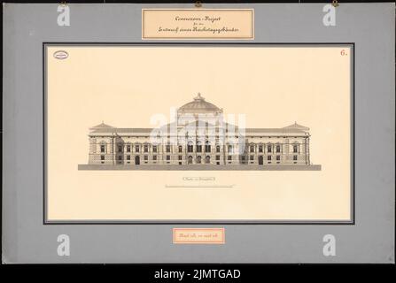 Stammann & Zinnow, Reichstag, Berlin. Deuxième compétition (1882) : vue de face du RISS sur la Königsplatz (place de la république). Tuche aquarelle sur papier, sur carton, 81,2 x 120,8 cm (y compris les bords de numérisation) Stammann & Zinnow : Reichstag, Berlin. Zweiter Wettbewerb Banque D'Images