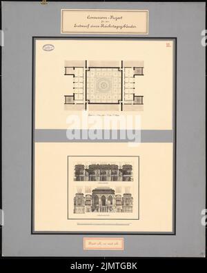 Stammann & Zinnow, Reichstag, Berlin. Deuxième compétition (1882): Plan d'étage encolure étage, 2 coupes transversales partielles. Tuche aquarelle sur papier, sur carton, 101,3 x 80,8 cm (y compris les bords de numérisation) Stammann & Zinnow : Reichstag, Berlin. Zweiter Wettbewerb Banque D'Images