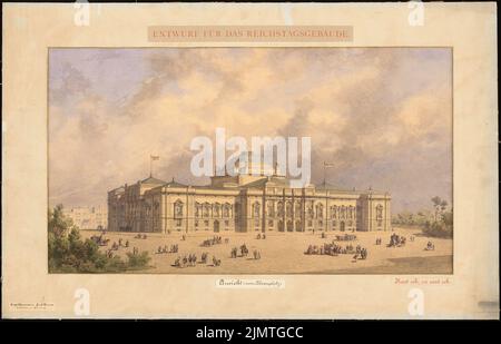 Stammann & Zinnow, Reichstag, Berlin. Deuxième compétition (1882): Vue de la perspective depuis l'Alsenplatz (c'est-à-dire depuis le nord-ouest; aujourd'hui partie de la place de la République). Aquarelle d'encre, blanc sur le carton, 69 x 107,5 cm (y compris les bords de numérisation) Stammann & Zinnow : Reichstag, Berlin. Zweiter Wettbewerb Banque D'Images