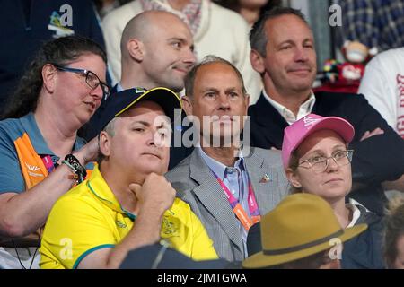 Prince Edward, comte de Wessex, regarde le match de la médaille d'or entre le Canada et l'Australie au Smithfield le dixième jour des Jeux du Commonwealth de 2022 à Birmingham. Date de la photo: Dimanche 7 août 2022. Banque D'Images