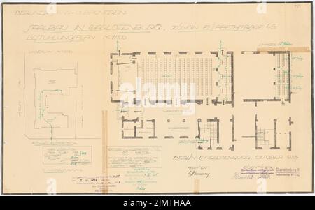 Architecte inconnu, colonie Haeselerstraße, Berlin-Charlottenburg (9 novembre 1938): Saalbau: Grundriss EG, plan de siège 1: 100, plan de site 1: 500. Encre de couleur, sur une rupture de papier, 43,4 x 69,5 cm (y compris les bords de numérisation) N. : Siedlung Haeselerstraße, Berlin-Charlottenburg Banque D'Images