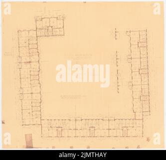 Zimmerreimer Paul, Attilahöhe, Berlin-Tempelhof (1929-1929): Arnulfstraße 72-75, Manteuffelstraße 33-34, Totilastraße 1-5: Grundriss OG. Crayon, crayon de couleur sur une rupture de papier, 87,6 x 97,3 cm (y compris les bords de balayage) Zimmerreimer Paul (1875-1943): Siedlung Attilahöhe, Berlin-Tempelhof Banque D'Images