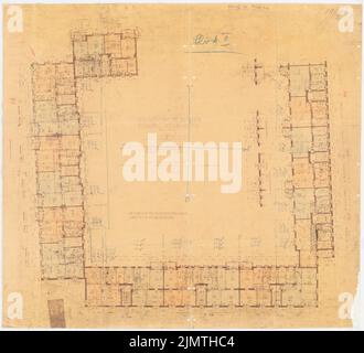 Zimmreimer Paul, Attilahöhe, Berlin-Tempelhof (1929): Arnulfstraße 72-75, Manteuffelstraße 33-34, Totilastraße 1-5: Plan d'étage OG 1: 100. Crayon, crayon de couleur sur une rupture de papier, 84,3 x 92,6 cm (y compris les bords de balayage) Zimmerreimer Paul (1875-1943): Siedlung Attilahöhe, Berlin-Tempelhof Banque D'Images