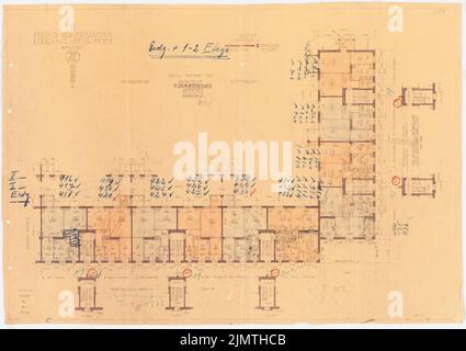 Zimmreimer Paul, Attilahöhe, Berlin-Tempelhof (1929-1929): Totilastraße 63-67, Wittekindstraße 77-79: Grundriss EG, Floor. Crayon, crayon de couleur sur une cassure de lumière sur papier, 57,3 x 81,1 cm (y compris les bords de balayage) Zimmerreimer Paul (1875-1943): Siedlung Attilahöhe, Berlin-Tempelhof Banque D'Images