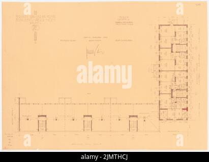 Zimmreimer Paul, Attilahöhe, Berlin-Tempelhof (1929-1929): Totilastraße 63-67, Wittekindstraße 77-79: Grundriss 3rd, DG. Crayon de couleur sur une rupture de papier, 52,6 x 72,1 cm (y compris les bords de balayage) Zimmerreimer Paul (1875-1943): Siedlung Attilahöhe, Berlin-Tempelhof Banque D'Images