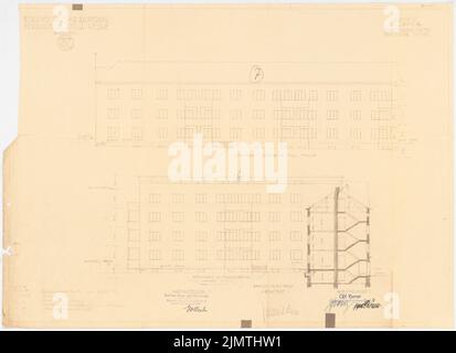 Zimmreimer Paul, localité Attilahöhe, Berlin-Tempelhof. Manteuffelstraße, Arnulfstraße, Totilastastraße, Wittekindstraße (1919): Wittekindstraße 77, Totilastastraße 67: Vue, coupe. Encre colorée, sur une rupture sur le carton, 53,5 x 73,6 cm (y compris les bords de balayage) Zimmerreimer Paul (1875-1943): Siedlung Attilahöhe, Berlin-Tempelhof. Mühlstraße, Arnulfstraße, Totilastastraße, Wittekindstraße Banque D'Images