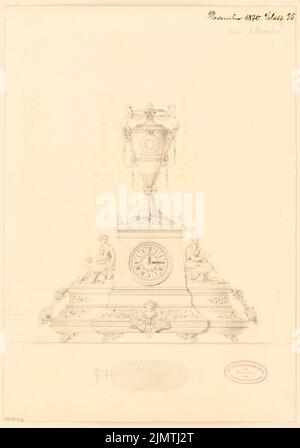 Architecte inconnu, logement d'horloge (horloge de cheminée). Compétition mensuelle novembre 1870 (11,1870): Plan d'étage, ascendance pour la vue de face. Tuche aquarelle sur la boîte, 41,2 x 28,9 cm (y compris les bords de numérisation) N.N. : Uhrgehäuse (Kamin-Stutzuhr). Monatskonkurrenz novembre 1870 Banque D'Images