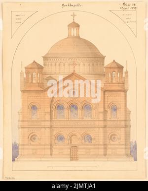 Architecte inconnu, chapelle de tombe. Compétition mensuelle avril 1872 (04,1872) : vue avant du RISS ; barre d'échelle. Tuche aquarelle sur la boîte, 40,8 x 33,5 cm (y compris les bords de numérisation) N.N. : Grabkapelle. Monatskonkurrenz avril 1872 Banque D'Images