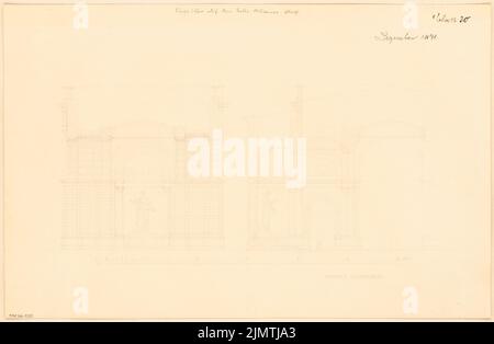 Architecte inconnu, but de victoire sur Belle-Alliance-Platz (Hallesches Tor) à Berlin. Compétition mensuelle décembre 1871 (12,1871): 2 sections; barre d'échelle. Aquarelle crayon sur la boîte, 32 x 49 cm (y compris les bords de numérisation) N. : Siegestor auf dem Belle-Alliance-Platz (Hallesches Tor), Berlin-Kreuzberg. Monatskonkurrenz Dezember 1871 Banque D'Images