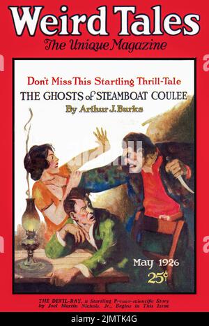 Couverture de Weird Tales, mai 1926, volume 7, numéro 5. Les fantômes de Steamboat Coulee, par Arthur J. Burks. Couverture par Andrew Bensen Banque D'Images