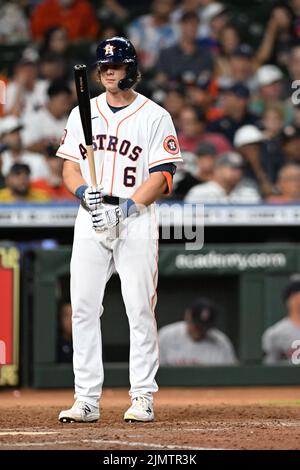 Jake Meyers (6), le Fielder du centre Astros de Houston, se prépare à battre dans le septième dîner du jeu MLB entre le Boston Red Sox et les Houston Astros Banque D'Images