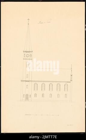 Stüler août (1800-1865), église de Samter (env 1854) : vue latérale. Encre sur papier, 53,7 x 34,2 cm (y compris les bords de numérisation) Stüler Friedrich August (1800-1865): Kirche, Samter Banque D'Images