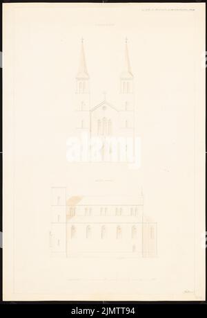 Stüler août (1800-1865), Eglise de Friedewalde (env 1847) : vue avant, vue latérale. Tuche aquarelle sur la boîte, 66,9 x 45,7 cm (y compris les bords de balayage) Stüler Friedrich August (1800-1865): Kirche, Friedewalde Banque D'Images