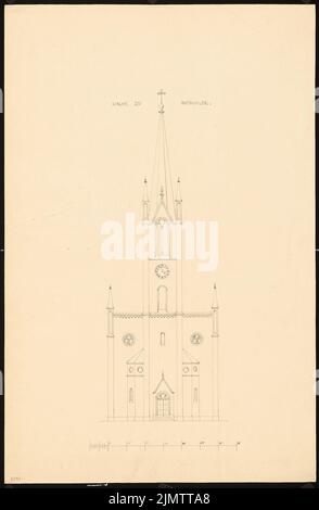 Stüler August (1800-1865), Eglise de Bärwalde (1855): Tourner la façade. Encre sur papier transparent, 52,5 x 34,3 cm (y compris les bords de numérisation) Stüler Friedrich August (1800-1865): Kirche, Bärwalde Banque D'Images