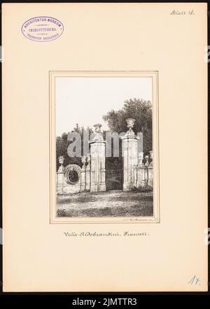 Tuckermann Wilhelm (1840-1918), Villa Aldobrandini, Frascati (1871) : vue sur la porte du jardin. Tusche aquarelle sur la boîte, 31,5 x 22,5 cm (y compris les bords de balayage) Tuckermann Wilhelm (1840-1918): Villa Aldobrandini, Frascati Banque D'Images