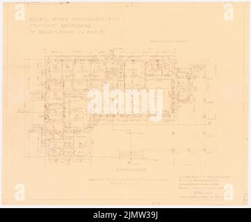 Schonert Erich, nouvelle construction d'un immeuble résidentiel pour le Conseil d'Etat de Gründgens dans le parc Bellevuepark à Berlin (15 mars 1940): Plan d'étage sol 1: 100. Rupture légère sur papier, 44 x 52,9 cm (y compris les bords de numérisation) Schonert Erich (geb. 1881): Neubau eines Wohnhauses für Staatsrat Gründgens im Bellevuepark, Berlin Banque D'Images