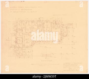 Schonert Erich, nouvelle construction d'un immeuble résidentiel pour le Conseil d'Etat de Gründgens dans le parc Bellevuepark à Berlin (15 mars 1940): Plan d'étage sol 1: 100. Revêtement crayon sur papier, 44,1 x 52,9 cm (y compris les bords de numérisation) Schonert Erich (geb. 1881): Neubau eines Wohnhauses für Staatsrat Gründgens im Bellevuepark, Berlin Banque D'Images