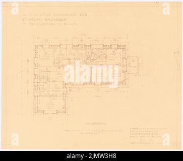 Schonert Erich, nouvelle construction d'un immeuble résidentiel pour le Conseil d'Etat de Gründgen dans le Bellevuepark à Berlin (15 mars 1940): Plan d'étage dernier étage 1: 100. Rupture légère sur papier, 44,4 x 53,7 cm (y compris les bords de numérisation) Schonert Erich (geb. 1881): Neubau eines Wohnhauses für Staatsrat Gründgens im Bellevuepark, Berlin Banque D'Images