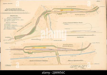 Blum Otto, chemin de fer de montagne silésien (1 avril 1900) : arrêt Scheidegg, gare Waldfrieden. Plans d'emplacement 1: 1000. Encre, aquarelle couleur encre sur la boîte, 44,6 x 67,5 cm (y compris les bords de balayage) Blum Otto : Schlesische Gebirgsbahn. Schinkelwettbewerb 1900 Banque D'Images