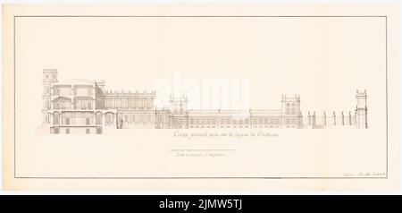 Rinaldi Antonio (1709-1794), Château de Gatschina (env 1766): Vue de l'aile latérale et coupé à travers le bâtiment central. Tusche aquarelle sur papier, 42,6 x 88,2 cm (y compris les bords de balayage) Rinaldi Antonio (1709-1794): Schloss Gattichina Banque D'Images