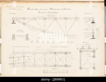 Müller Hermann, chemin de fer portuaire avec cour de triage. Concours Schinkel 1889 (1889): Viaduct. Porteur principal : vue, détails 1:40. Encre, encre colorée sur carton, 47,3 x 65,2 cm (y compris les bords de balayage) Müller Hermann : Hafenbahn mit Rangierbahnhof. Schinkelwettbewerb 1889 Banque D'Images