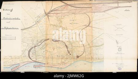 Müller Hermann, chemin de fer portuaire avec cour de triage. Concours Schinkel 1889 (1889): Plan du site 1: 2000. Encre, couleur encre, aquarelle crayon sur la boîte, 80,5 x 150,9 cm (y compris les bords de balayage) Müller Hermann : Hafenbahn mit Rangierbahnhof. Schinkelwettbewerb 1889 Banque D'Images