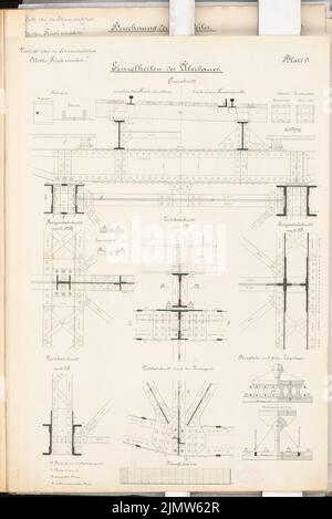 Müller Hermann, chemin de fer portuaire avec cour de triage. Concours Schinkel 1889 (1889): Viaduct. La construction: Détails 1:10. Tuche aquarelle sur la boîte, 69,2 x 46,2 cm (y compris les bords de balayage) Müller Hermann : Hafenbahn mit Rangierbahnhof. Schinkelwettbewerb 1889 Banque D'Images