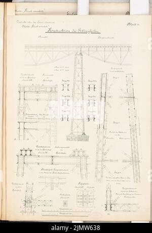 Müller Hermann, chemin de fer portuaire avec cour de triage. Concours Schinkel 1889 (1889): Viaduct. Pilier: Vues, coupes, détails 1: 100, 1:20. Tuche aquarelle sur la boîte, 68,8 x 47 cm (y compris les bords de balayage) Müller Hermann : Hafenbahn mit Rangierbahnhof. Schinkelwettbewerb 1889 Banque D'Images