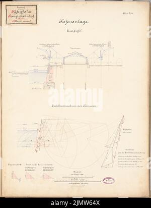 Paul Wilhelm (1862-1924), chemin de fer portuaire avec cour de triage. Concours Schinkel 1889 (1889): Complexe portuaire. Section 1 : 200, plans de forces. Encre, couleur encre, aquarelle sur carton, 68,1 x 52,1 cm (y compris les bords de numérisation) Paul Wilhelm (1862-1924): Hafenbahn mit Rangierbahnhof. Schinkelwettbewerb 1889 Banque D'Images