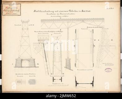 Paul Wilhelm (1862-1924), chemin de fer portuaire avec cour de triage. Concours Schinkel 1889 (1889): Viaduct. Porteur et pilier: Vues, coupes, détails 1: 100, 1:10. Encre sur carton, 52,8 x 69,2 cm (y compris les bords du scan) Paul Wilhelm (1862-1924): Hafenbahn mit Rangierbahnhof. Schinkelwettbewerb 1889 Banque D'Images