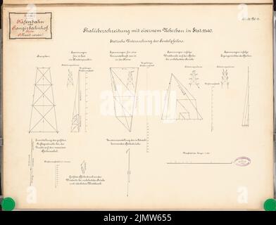 Paul Wilhelm (1862-1924), chemin de fer portuaire avec cour de triage. Concours Schinkel 1889 (1889): Viaduct. Piliers du pendule: Coupe 1: 200, forces plans. Encre, encre colorée sur carton, 52,6 x 68,7 cm (y compris les bords du scan) Paul Wilhelm (1862-1924): Hafenbahn mit Rangierbahnhof. Schinkelwettbewerb 1889 Banque D'Images