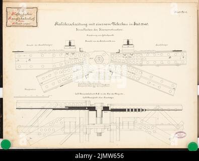 Paul Wilhelm (1862-1924), chemin de fer portuaire avec cour de triage. Concours Schinkel 1889 (1889): Viaduct. Points de joint du porte-satellites : vue, coupe 1 : 5. Encre, encre colorée sur carton, 51,8 x 68,3 cm (y compris les bords du scan) Paul Wilhelm (1862-1924): Hafenbahn mit Rangierbahnhof. Schinkelwettbewerb 1889 Banque D'Images