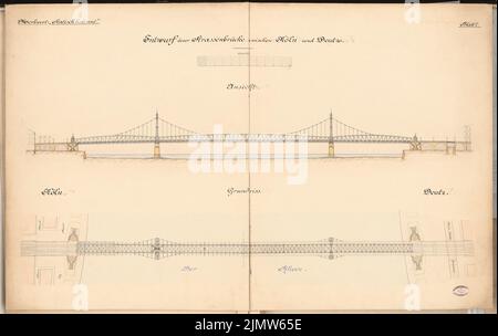 Wattmann John, pont de rue Cologne-Deutz. Concours Schinkel 1892 (1892) : Annied, plan d'étage 1 : 500. Encre, couleur encre, aquarelle sur carton, 74,7 x 118,2 cm (y compris les bords de numérisation) Wattmann John : Straßenbrücke Köln-Deutz. Schinkelwettbewerb 1892 Banque D'Images