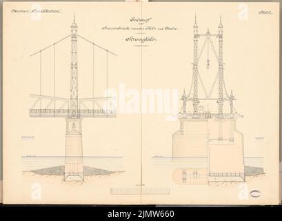 Wattmann John, pont de rue Cologne-Deutz. Concours Schinkel 1892 (1892) : colonne de puissance. Voir, coupe 1 : 100. Encre, couleur encre, aquarelle sur carton, 73,8 x 100,7 cm (y compris les bords de numérisation) Wattmann John : Straßenbrücke Köln-Deutz. Schinkelwettbewerb 1892 Banque D'Images