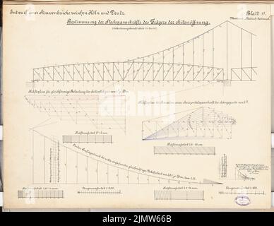 Wattmann John, pont de rue Cologne-Deutz. Concours Schinkel 1892 (1892): Transporteur. Plans d'alimentation 1: 200. Encre, encre colorée sur carton, 52,6 x 68 cm (y compris les bords de numérisation) Wattatmann John : Straßenbrücke Köln-Deutz. Schinkelwettbewerb 1892 Banque D'Images