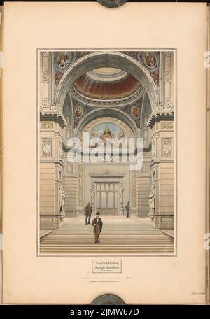 Zaar Carl (1849-1924), Landesbibliothek Berlin. Concours Schinkel 1875 (1875) : vue en perspective de l'escalier. Tusche aquarelle sur papier, 78,7 x 54,1 cm (y compris les bords de numérisation) Zaar Carl (1849-1924): Landesbibliothek Berlin. Schinkelwettbewerb 1875 Banque D'Images